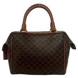 Céline Celine Vintage Macadam Blazon Pattern Lederhandtasche Braun