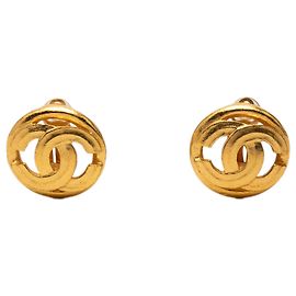 Orecchini Chanel Gold CC placcati oro tondi con clip D'oro