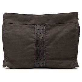 Hermès Gray Canvas Herline Clutch Brown