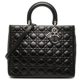 Dior Black Large Lambskin Cannage Lady Dior Noir