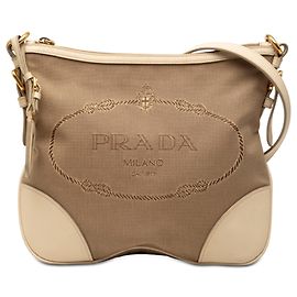 Borsa a tracolla Prada Brown Canvas Canapa Logo Marrone Marrone chiaro