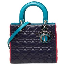 Lady Dior aus blauem dreifarbigem Lammleder Größe Medium Blau Andere