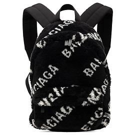 Balenciaga Black Small Faux Fur Diagonal Logo Everyday Backpack Black