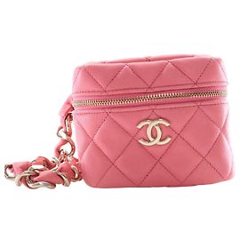 Cartera de mano Chanel de piel de cordero acolchado rosa con cadena de cubos Rosa