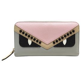 FENDI ZIP AROUND MONSTER EYES 8M0299 LEATHER WALLET Multiple colors