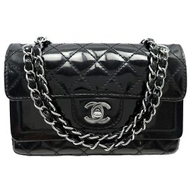 SAC A MAIN CHANEL MINI CLASSIQUE DOUBLE RABAT EN CUIR NOIR MATELASSE PURSE Noir