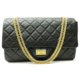 CHANEL 2.55 GRAND JUMBO quilted leather shoulder bag handbag Black