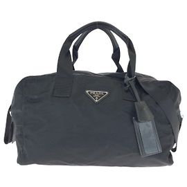 Prada Nylon Tessuto Triangle Logo Travel Bag Black