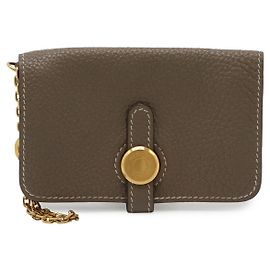 Hermès Portamonete e porta carte Dogon con catena Hermes Marrone