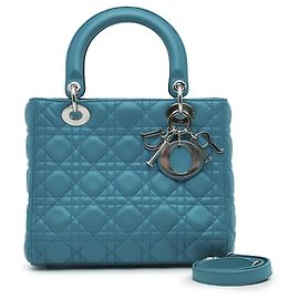 Dior Lady Dior Medium Blu Cannage Agnello Argento Blu