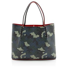 Christian Louboutin Leather Camo Studded Cabarock Large Tote Black
