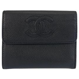Chanel Black Leather Compact Wallet Black