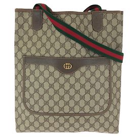 Gucci GG Supreme Canvas Leder Tote Schultertasche Braun Beige