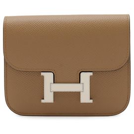 Hermès Portefeuille pliable fin Hermes Constance Beige Marron Marron