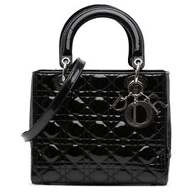 Dior Lady Dior Medium Vernice Nero Argento Nero