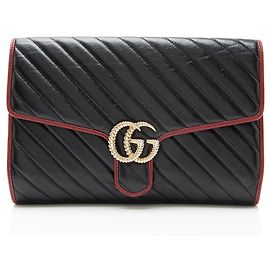 Pochette Gucci Matelasse Leather Torchon GG Marmont Noir