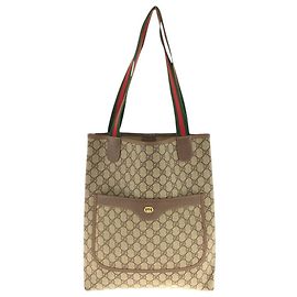 Borsa Tote a Spalla Gucci Vintage GG Supreme Canvas Marrone Beige