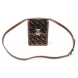 Burberry Mini borsa a tracolla Robin in pelle di vitello marrone monogramma TB in velluto Marrone