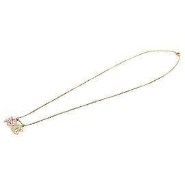 Chanel Colar Love CC em metal dourado com coração de cristal rosa e pérolas Dourado