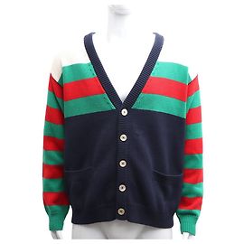 Gucci Gestreickter Wollstrickcardigan mit V-Ausschnitt Mehrfarben