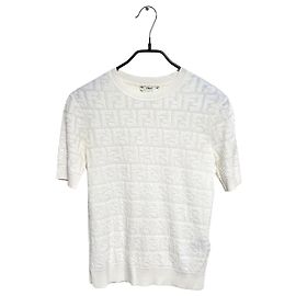 Fendi Kurzärmeliges Textur-Strickoberteil mit FF-Jacquard für Damen Weiß