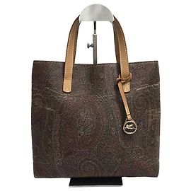 Etro Paisley Canvas Lederbesatz Medium Tote Bag Braun Braun