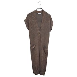 Brunello Cucinelli Cardigã longo sem mangas para mulher Marrom