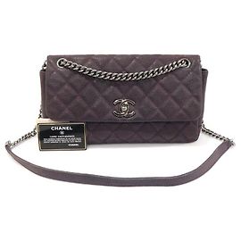 Chanel Bolsa de Ombro com Aba Medium (Nubuck Caviar Roxo) Roxo