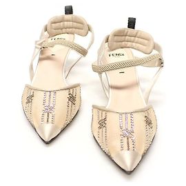 Fendi Pink Mesh Rhinestone Embroidered Hummingbird Medium Heel Slingbacks Pink