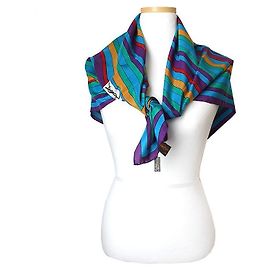 Saint Laurent Sciarpa in seta a strisce multicolore Multicolore