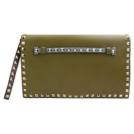 Valentino Pochette Rockstud en agneau doré Vert