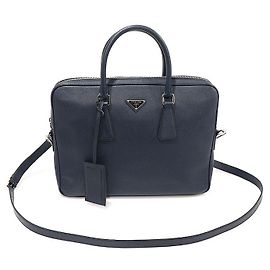 Prada Pasta executiva em couro Saffiano azul marinho Azul