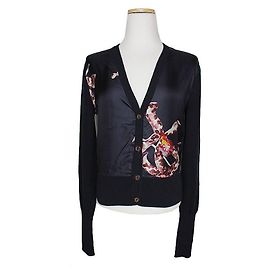 Salvatore Ferragamo Strickjacke aus Baumwolle mit Seidenbesatz Blau