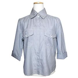 Chanel Camicia di seta a righe Blu