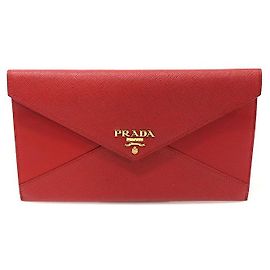 Prada Saffiano City Leder Lettering Envelope Clutch Rot