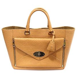 Mulberry Bolsa Tote Willow Grande em pele de vitelo encolhida bege Marrom