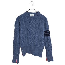 Thom Browne Mohair Aran Cable Knit Blue