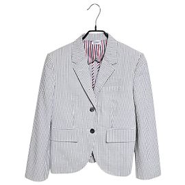 Thom Browne Women's Seersucker Blazer Jacket Brown