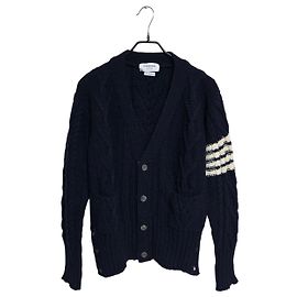 Thom Browne Mohair-Aran-Strickjacke mit Zopfmuster Blau