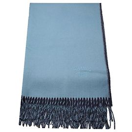 Hermès Echarpe de cashmere bicolor Azul