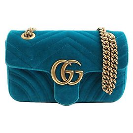 Gucci Borsa a tracolla Marmont in velluto blu pavone trapuntato Blu