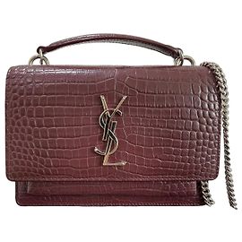 Bolso Saint Laurent Sunset Croc Bordeaux Roja Burdeos Hardware de plata