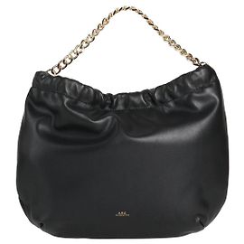 Apc A.P.C. Bolsa de mão Ninon em couro preto com corrente dourada Preto