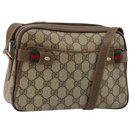 Bolsa GUCCI GG Supreme Web Sherry Line em PVC Bege Ouro 93 02 049 Auth 178321 Bege Dourado