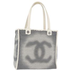 Bolsa Tote CHANEL em lona Branco Prata CC Auth BA12904A Prata Branco