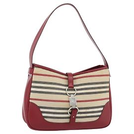 BURBERRY Blue Label Shoulder Bag Canvas Beige Silver Auth 181126 Silvery Beige