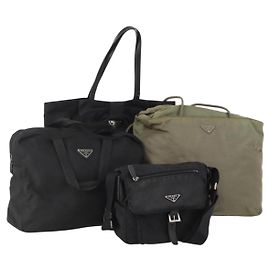 Borsa a Spalla PRADA Nylon 4 Set Black Khaki Auth 178841 Nero Cachi