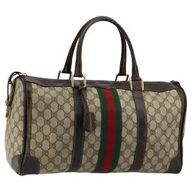 Sac à main GUCCI GG Supreme Web Sherry Line PVC Beige Or Auth 179372 Beige Doré