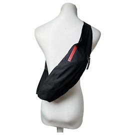Vintage Prada Linea Rossa Sling Bag Y2K Black Silver Red