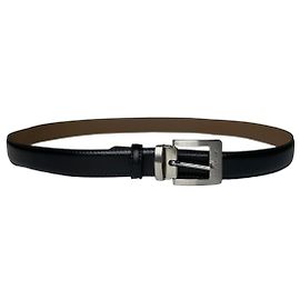 Cinto de couro vintage Givenchy Y2K Preto Bege Fivela Prateada Bege